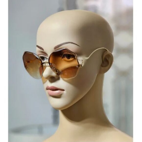 Gradient Brown Gold Tone Fashion Sunglasses - Picture 2 of 2